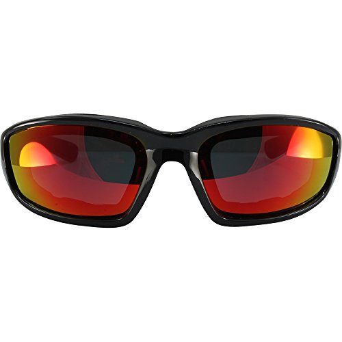 Birdz Eyewear Oriole Padded Motorcycle Riding Sunglasses Gloss Black Frames Red G-Tech Reflective Lenses #TOP1