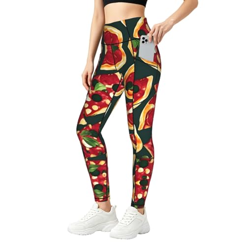 Pantalones de yoga de pizza con bolsillos de cintura alta para running y fitness