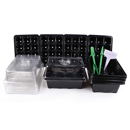 KENTING KORAM 10-Pack Seed Tray, 12-Cell Plant Germination Trays Humidity Adjustable Seed Starter Tray with Lid and Base for Greenhouse Seed Germination Growing (BLACK)