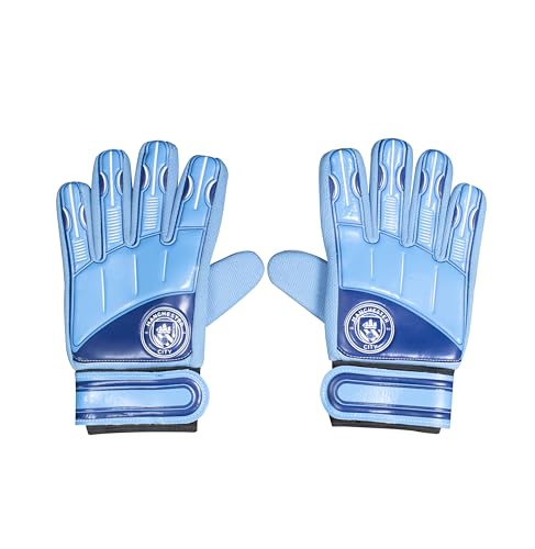 Hy-Pro Officially Licensed Manchester City F.C. Soccer Goalkeeper Gloves - Junior Goalie Size 5 - Kids Soccer Gloves for Boys and Girls with Strong Palm Grip for High Performance