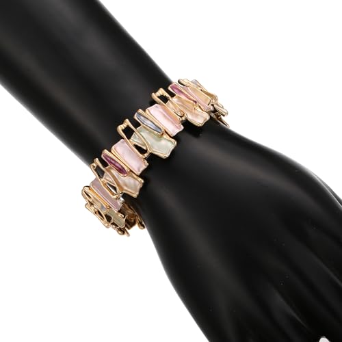 LUREME Vintage Gold Elastic Bracelet for Women - Colorful Enamel Handmade Stretch Cuff, Boho Chunky Metal Bangle (bl003605)3
