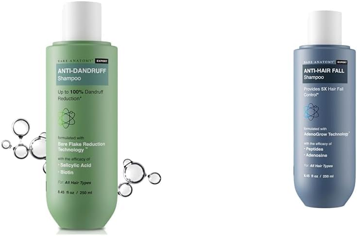 Anti-Dandruff Shampoo 250ml & Anti-Hair Fall Shampoo 250ml | Scalp Care & Hair Strengthening Combo | Salicylic Acid, Piroctone Olamine, Biotin, Adenosine & Peptides | Sulphate & Paraben Free | Unisex
