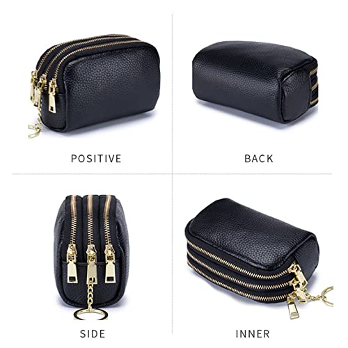 Womens wallet Coin Purse Genuine Leather Female Three Zipper Travel Organizer Mini Pouch Storage Bag Small (Yellow)3