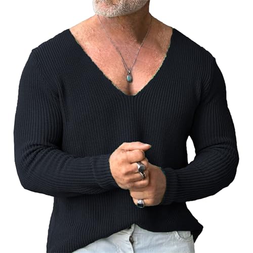 Men's Classic Slim Fit V-Neck Pullover Long Sleeve Knitted Ribbed Sweaters Lightweight Knit Jumper Sweater