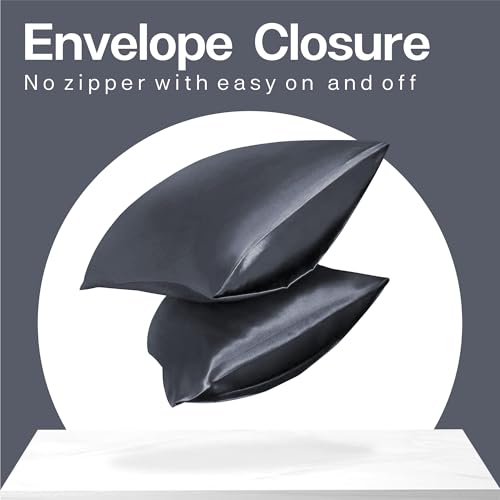 Image of MR&HM Satin Pillowcase for Hair and Skin, Silk Satin Pillowcase 2 Pack, Queen Size Pillow Cases Set of 2, Silky Pillow Cover with Envelope Closure (20x30, Space Grey)