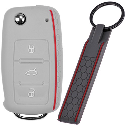 Soft Case Funda Protectora Llave del Coche + Elemento de Amarre Gris Oscuro para VW Seat Skoda Golf 6 Octavia UP Leon