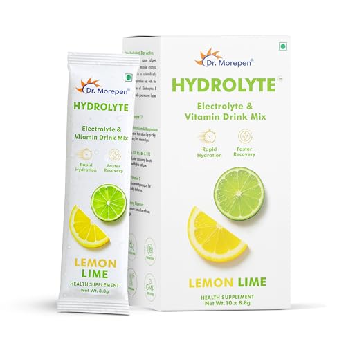 Image of Dr. Morepen Hydrolyte Electrolyte & Vitamin Drink Mix for Rapid Hydration & Faster Recovery, Lemon Lime Flavour - 10 Sachets (8.8g Each)