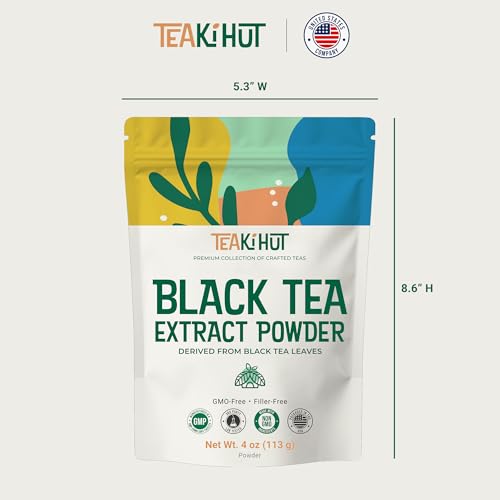 TEAki Hut Instant Black Tea Powder | Zero-Cholesterol Powdered Black Tea Leaves | Unsweetened Instant Tea Mix for Hot & Cold Beverages | Great for Baked Goods, Lattes, & Smoothies | 113 Servings