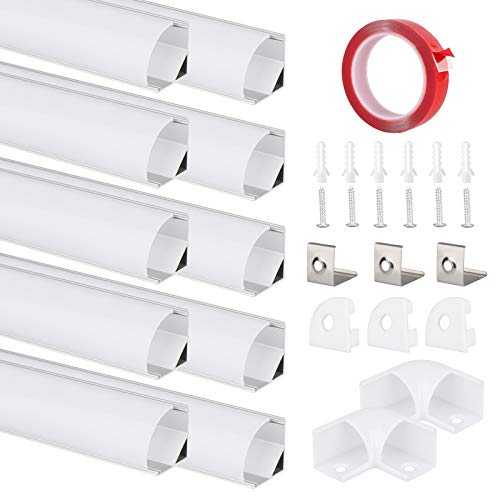 10 Pack 3-9/32' V Shape LED Aluminum Channel, LED Strip Aluminum Channel, Angle LED Strip Light Diffuser, Extruded Aluminum Channel System with Cover, End Caps and Mounting Clips Aluminum Profile