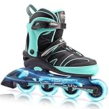 2PM SPORTS Kids Adjustable Inline Skates Ages 4-12, Youth Inlie Skates for Girls Boys 5-8 8-12 with Full Light Up Wheels, Beginner Women Men Adult Skates - Mint Small
