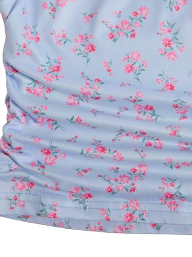 Image of RoseSeek Girl's Ditsy Floral Print Lace T Shirt Short Sleeve Ribbed Ruched Cute Tee Shirts Summer Tops