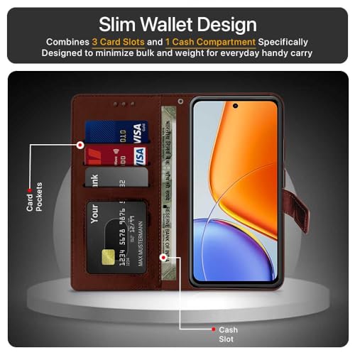 Image of WOW IMAGINE Shock Proof Flip Cover Back Case Cover for Vivo T4x 5G | iQoo Z10x 5G | Vivo Y31 Pro 5G (Flexible | Leather Finish | Card Pockets Wallet & Stand | Chestnut Brown)