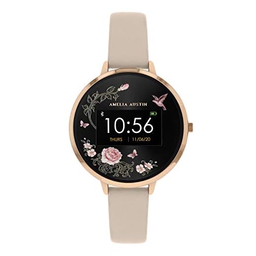 Amelia Austin Smart klocka i rosa guld för kvinnor, rosa rosdesign damer smart klocka aktivitetsmätare med rosa läderrem, Android- eller iPhone-kompatibel, Rose Blush