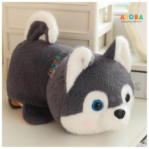 Image of ADORA Reversible Husky Dog Soft Toy | 2-in-1 Transformable Plushie | Cute Reversible Husky Plush Toy | Soft Stuffed Animal Plush for Kids & Baby Girls | 20cm Plush Teddy Bear Gift (Gray & Orange)