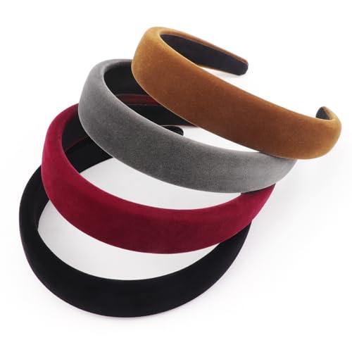 Image of DRESHOW 4 Pcs Velvet Wide Headbands for Women Girls Turban Vintage Boho Head Bands Fashion Non Slip Head Wraps Hoop Hair Accessories