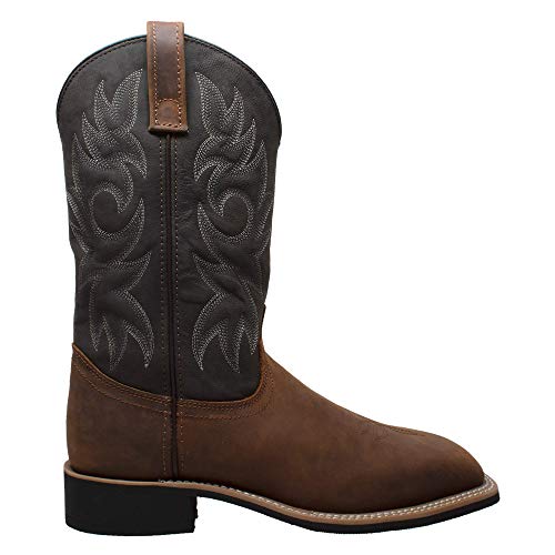Ad Tec Mens Western Cowboy Boots Brown Crazy Horse Leather - Row Welt Stitching, Wood Effect Heel with Cushioned Insole and Oil Resistant Outsole2