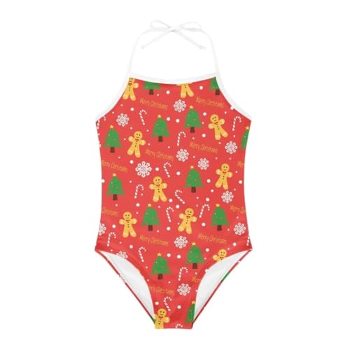 Image of Christmas Girls One-Piece Swimsuits Beach Halter Swimwear Bathing Suit for 3-10 Years