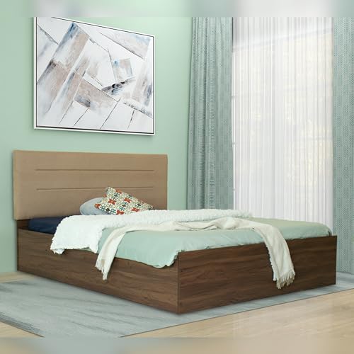 Image of DF2H Bed | 1 Year Warranty | Double Bed, Queen Size, Bakhti Premium Upholstery, Non-Woven & Fabric Base + 3mm MDF, Walnut Colour (Melamine Finish)