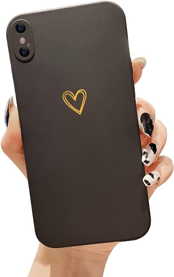 Ownest Compatible for iPhone Xs Max Case for Soft Liquid Silicone Gold Heart Pattern Slim Protective Shockproof Case for Women Girls for iPhone Xs Max Case-Black