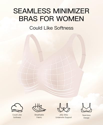 Image of Women's Minimizer Bra No Underwire Full Coverage Wireless Jelly Bra Plus Size Seamless T-Shirt Bra