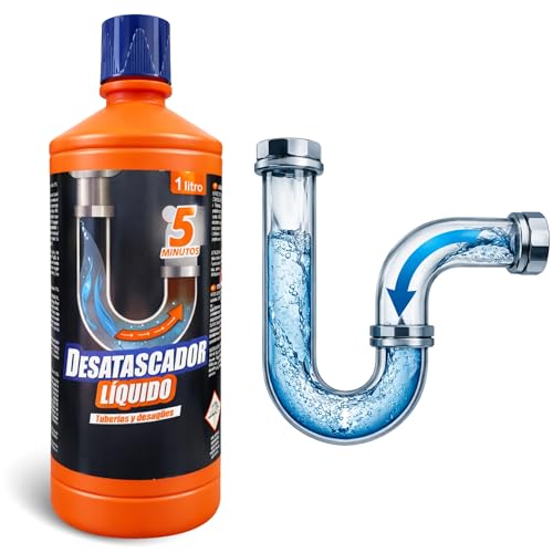 Desatascador liquido, Gel para Tuberías, Desatasca a la Primera, Elimina atascos en tuberias y Desagües, Acción rápida en 5 Minutos, Con Agentes salva tuberías, Contiene 1 botella de 1 Litro