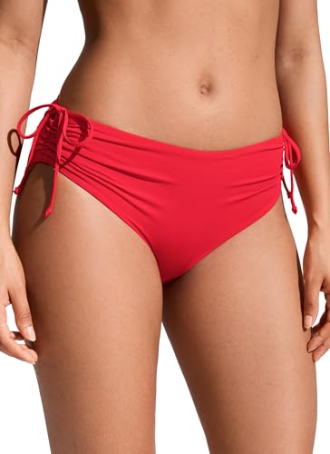 CRZ YOGA Cintura Media Fruncido Braga de Bikini Rojo Profundo 40