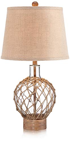 360 Lighting Modern Coastal Nautical Table Lamp 27" Tall Clear Glass Natural Rope Net Burlap Brown Fabric Drum Shade Decor for Bedroom Living Room House Home Bedside Nightstand Office Family - Image 6