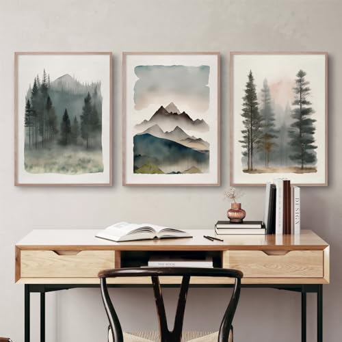 Youillne MOUNTAIN FOREST PRINTS - B Mountain Forest Wall Art Decor Watercolor Landscape Canvas Pictures Natural Abstract Wall Art Painting Tree Forest Poster Prints Modern Artwork thumb #4