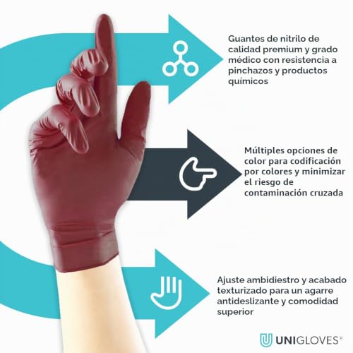 Miniatura 2 de Unigloves Burgundy Pearl - Guantes De Examen De Nitrilo - Guantes Desechables Multiuso, Sin Polvo Y Sin Látex - Caja De 100 Guantes, Color Borgoña, Pequeños Gp0122