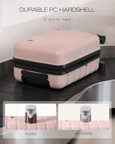 Image of Coolife Luggage Set, 3 Piece Lightweight Durable Hardshell, Pink
