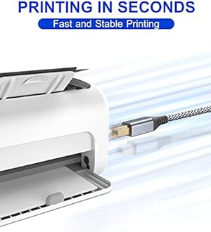 sweguard Printer Cable 6.6ft, USB 2.0 Midi Cord USB-A to USB-B Cable, High Speed Nylon Braided Scanner Printer Cord for HP Canon Dell Epson Brother Lexmark Xerox Samsung Piano DAC & More - Grey