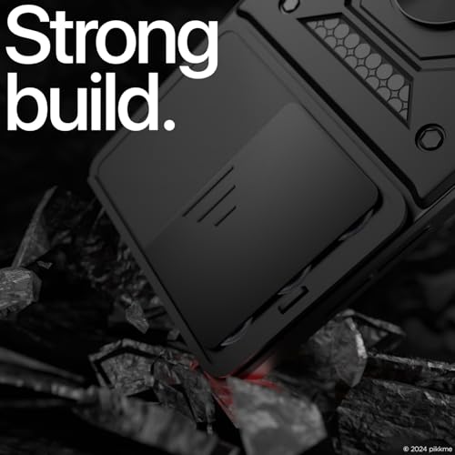 Image of Pikkme Back Cover for Realme C75 | D10 Tough Armor | 360 Protection Case | Sliding Camera Shield Cover & Ring Holder Stand Bumper Case (Black)