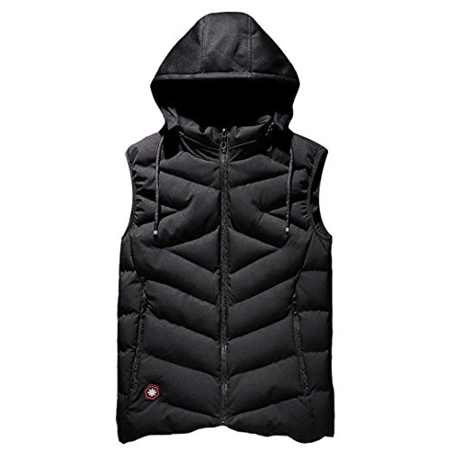 Zichhing Cotton Vest Men Winter Sleeveless Jacket Hooded Thick Warm Parka Jacket Waistcoat Black XXL for 170cm 65kg