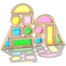 WOODENFUN Wood Building Blocks Set for Kids,Rainbow Stacker Stacking Game Construction Toys Set Preschool Colorful Learning Educational Toys, Geometry Wooden Blocks for Boys Girls