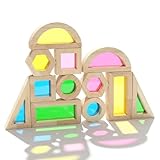 WOODENFUN Wood Building Blocks Set for Kids,Rainbow Stacker Stacking Game Construction Toys Set Preschool Colorful Learning Educational Toys, Geometry Wooden Blocks for Boys Girls
