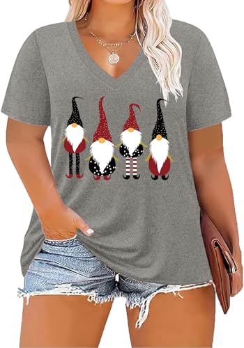 Image of ForHailey Women's Plus Size Short Sleeve Tee Shirt V Neck Basic Ladies Loose Fit T Shirt 1X-5X