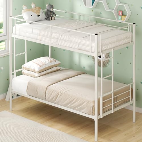 La Mejor Lista de Literas Coppel - solo los mejores. 50 Kiivakii - Litera individual sobre cama individual, litera de metal con 2 escaleras laterales, cama superior de longitud completa, soporte de marco de metal resistente, no necesita...