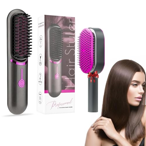 Brosse Lissante pour Cheveux ionique négative portable sans fil, fers à lisser, brosse de défrisage sans fil, peigne de défrisage avec fonction de charge USB, brosse de défrisage 2 en 1 à ions négatif