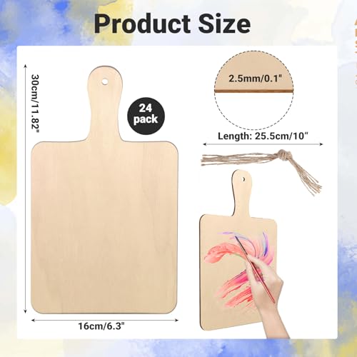 24 tablas de cortar de madera sin terminar con mango y cuerda natural miniatura 2