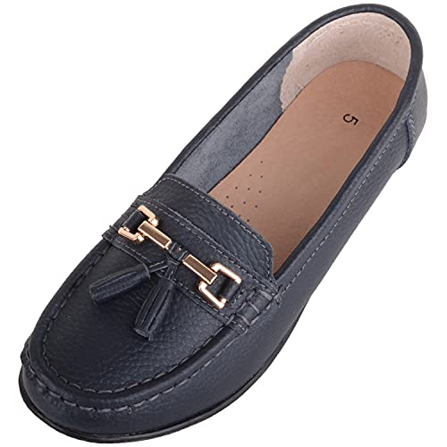 Mocassins en cuir pour femme bleu marine taille 39 style décontracté