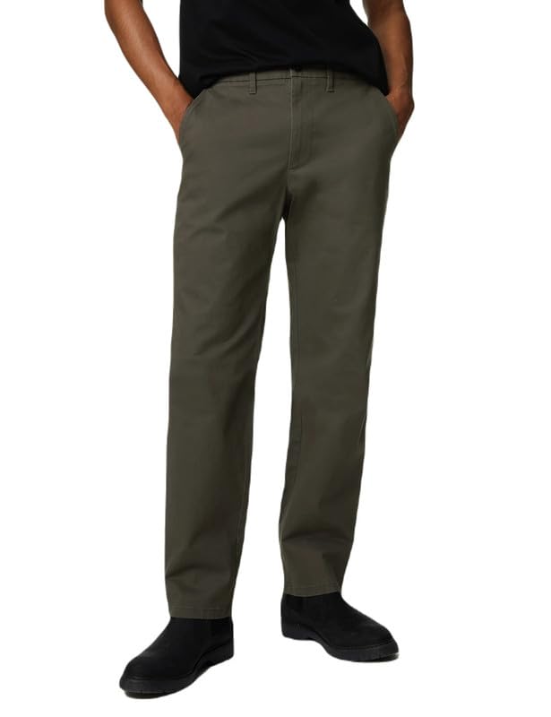 Image of Marks & Spencer Mens Solid Mid Rise Regular Fit Chinos