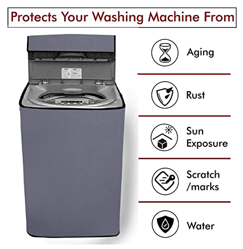 Image of Waterproof & Dust-Proof PVC Full Closure Washing Machine Cover For PANASONIC-6.5KG-NA-F65LFILRB Top Load Fully-Automatic Washing Machine (Grey)