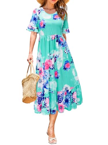 Image of STYLEWORD Womens Summer Casual Short Sleeve Flowy Midi Beach Dress