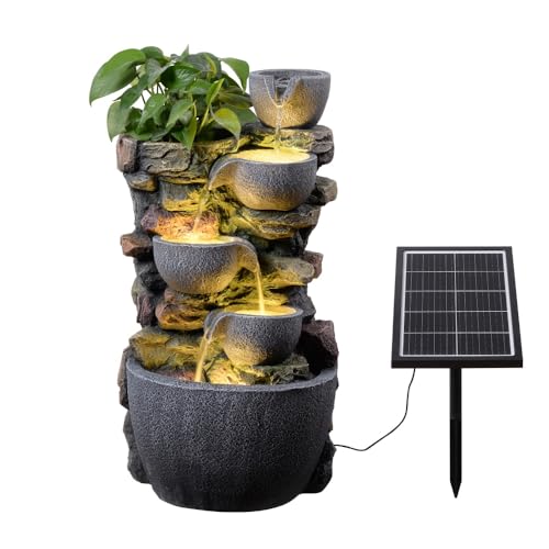 Warm Garden Solar Powered Water Fountain for Outdoor Planting of Green Plants, Four-Bowl Waterfall...