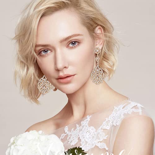 Zinc Mecresh Wedding Teardrop Dangle Earrings Crystal Rhinestone Beaded Chandelier Earrings For Brides Gold #TOP1