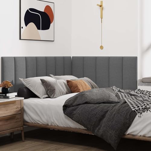 IFNOW Upholstered Wall Mounted Headboard, 3D Soundproof Wall Panels Peel and Stick Headboard for Queen Size, Home Decor, Reusable and Removable Tufted Bed Headboards in Dark Grey(9 Panels, 10" x 24") - 3