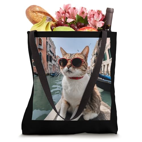 Cat At The Venice Canal And Italy Venetian Canals Tote Bag miniatura 4