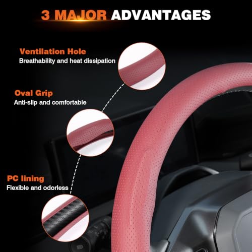 Image of Cartist Upgrade Steering Wheel Cover Universal for Car, PC Strength and PVC Leather for Steering Wheel Protector, Breathable Non-Slip Enhance Driving Experience, Open-Type Easy to Install (Claret)