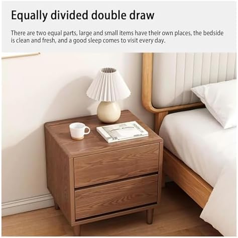 Modern Vintage Nightstand with 2 Drawers - Solid Oak Bedside Table for Bedroom, Study, Living Room - Rounded Corners Small Furniture Essential