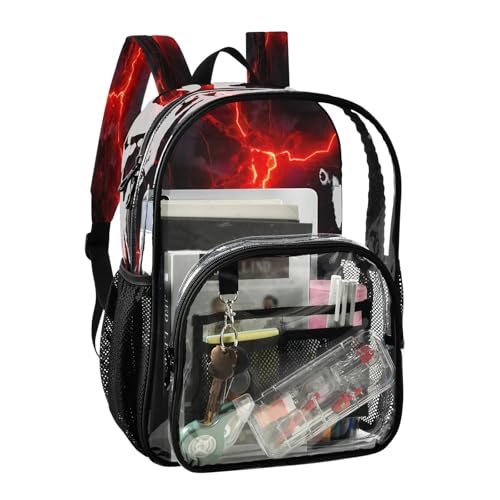 Red Lightning Clear Backpack - Stadium Approved Large 15.7-inch Waterproof Transparent Bag for Sports, Concerts, Work, Travel#3542